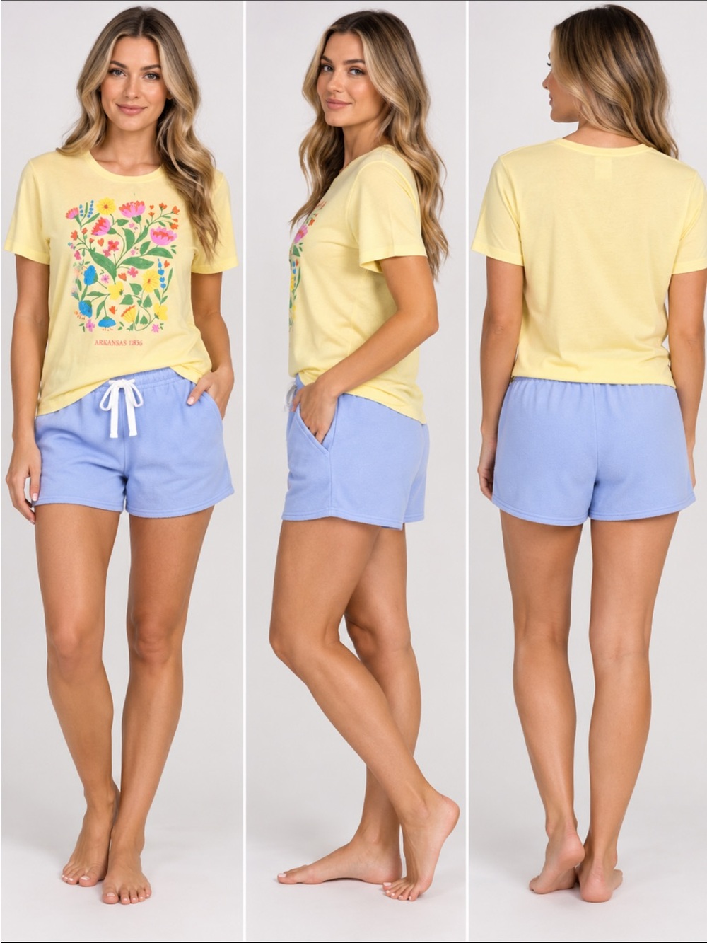 State of Mine PJ Tee & Short Set Cotton Top w/Lightweight Fleece Bottom Pockets